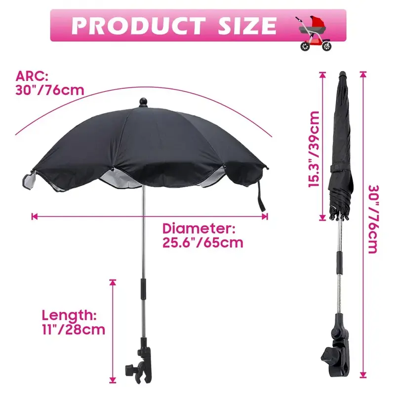 New Baby Pesci Universal Sun Rain Umbrella Pram Pushchair Canopy Parasol Shade (Black) 6