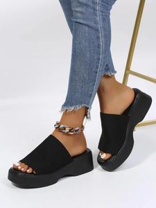 Women's Fashionable Plain Color Slip on Wedges Sandals, Casual Comfortable Platform Sandals for Summer, Female All-match Open Toe Sandals for Daily Wear