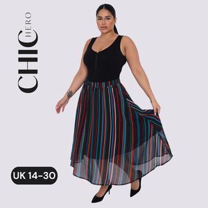 ChicHero High Waist Print Chiffon Casual Comfortable Midi Skirt Spring Womenswear Basic Bottom Day Dress Elastic Elegance