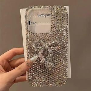 Rhinestone Phone Case with Bow Decor, Sparkling Diamond Phone Protective Cover, Phone Accessory Compatible with iPhone 16 15 14 13 12 11 Pro Max Casing, Mobile Phone Case