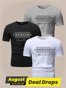Men's Letter Print Short Sleeve Tee, Regular Fit Casual Comfy Round Neck T-shirt for Summer, Men's Top for Daily Wear, Streetwear