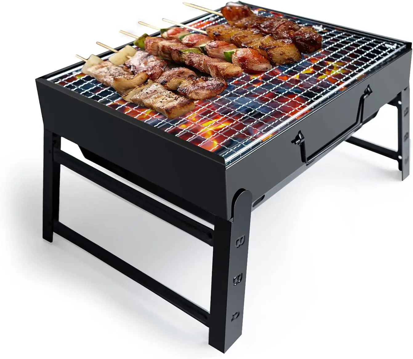 Uten Portable Barbecue Grill , Foldable Charcoal Barbecues, Sturdy Stainless Steel BBQ, Desk Tabletop Outdoor Barbecue Grill, Charcoal BBQ Pit Grill for Picnic Garden Camping Travel (20.47''x11.61''x8.74'') Black