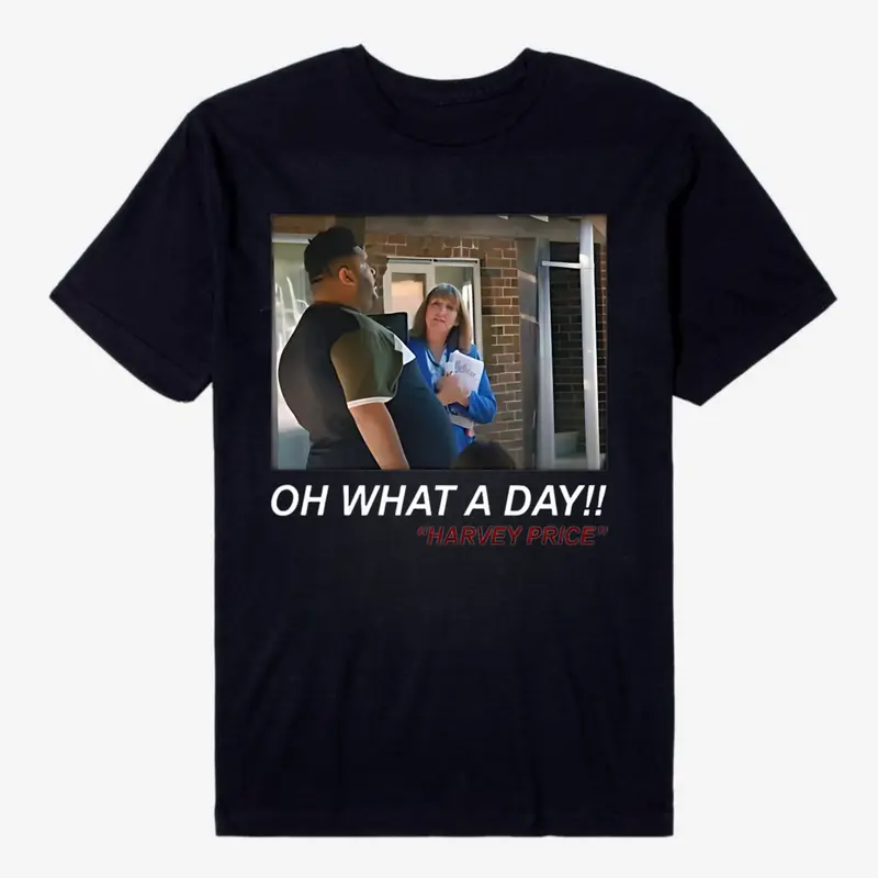 Men's Oh What A Day Funny Print Round Neck Graphic Shirt, Funny Casual Regular Fit Crew Neck Short Sleeve T-shirt for Summer, Harvey Price Meme Tee 0