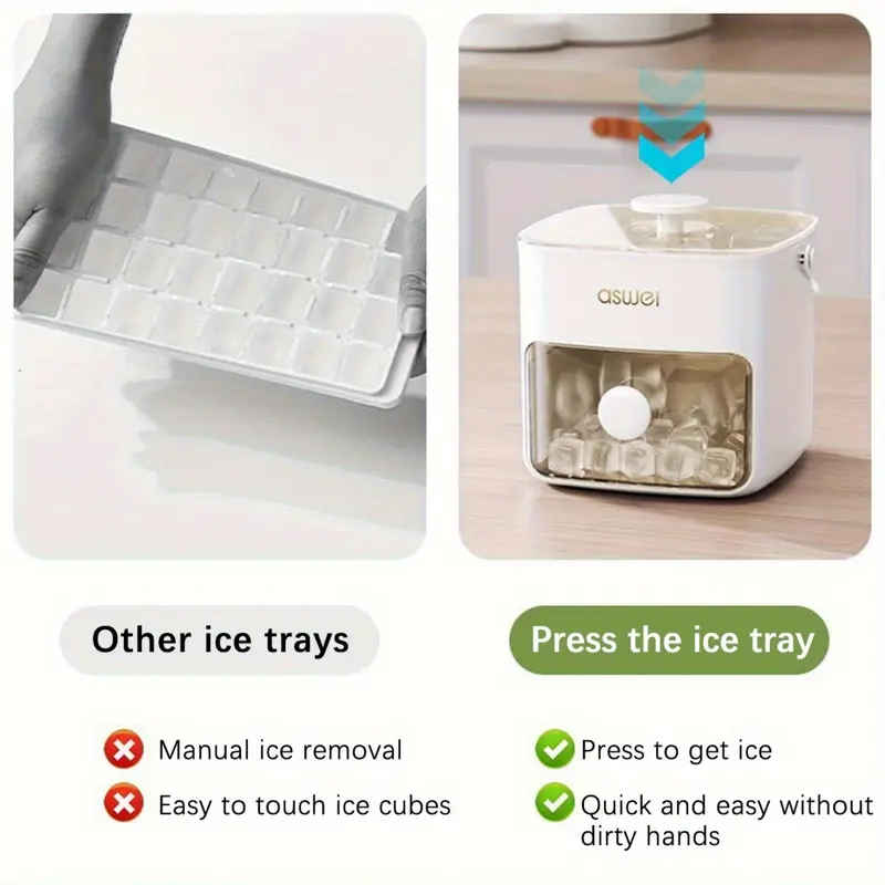 RISELDAJOR  Essential 48-Cube Ice Maker with Easy-Press Lid, Double-Layer Food-Grade Plastic Tray, Freezer-Safe, Ideal for Drinks, a Must-Have Kitchen Accessory. 5
