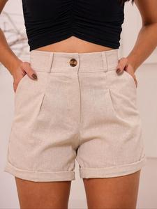 Women's Plain Pocket Button Shorts, Casual Solid Color High Waist Shorts for Spring & Fall, Women's Bottoms for Daily Wear