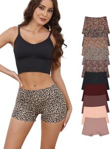 Women's Leopard Print Seamless Boyshorts, Casual Solid Color Natural Waist Panties Set, Comfy Breathable Underwear for Women