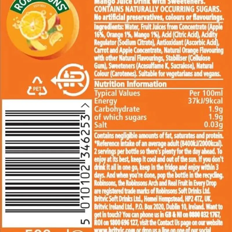 Robinsons Ready to Drink 12X500ML,Raspberry & Apple, Blackberry & Blueberry, Peach & Mango Bulk Buy Natural Fruity Beverage Tangy 8