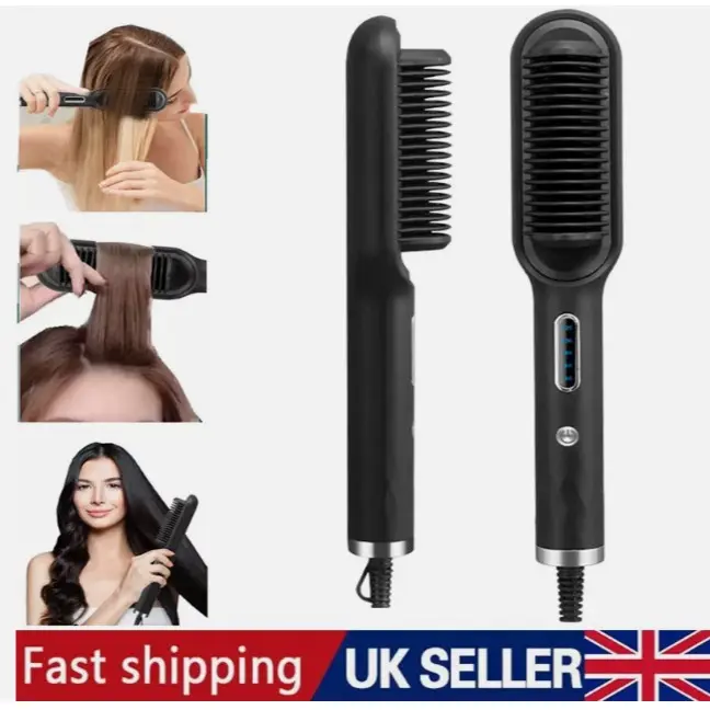 Electric Hair Straightener Brush with Negative Ion Technology for Quick and Easy Straightening, Hot Comb and Quick Iron Function