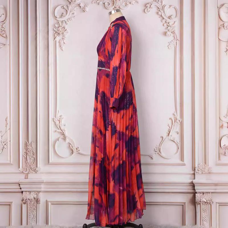 2025 Women's New Muslim Fashion Long Sleeve Loose Diamond-Studded Pink Party Dress 4