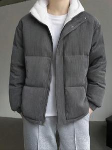 Men's Solid Zip Up Thermal Lined Jacket, Loose Casual Funnel Neck Long Sleeve Outerwear for Fall & Winter, Men's Clothes for Daily Wear