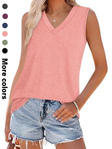 Women's Solid Color V Neck Tank Top, Casual Sleeveless Vneck Top for Summer, Ladies Clothes for Daily Wear