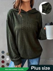 Plus Plain Drop Shoulder Hoodie, Elegant Soft Casual Long Sleeve Hooded Sweatshirt for Fall & Winter, Women's Plus Clothing for Daily Wear