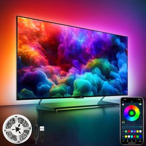 RGB Light Strip, USB Powered LED Light Strip with APP Control & 3-Key Controller, Ambient Light for Gaming & TV Backlight, Indoor Lighting