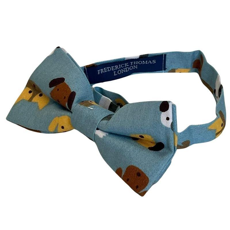 Medium denim blue adult bow tie with cute dog puppy design 0