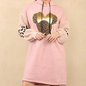 Findfashion Women's Ladies Ballon Knitted Sleeve Leopard Minnie Hooded Sweatshirt Dress One Size Fits UK 8-14