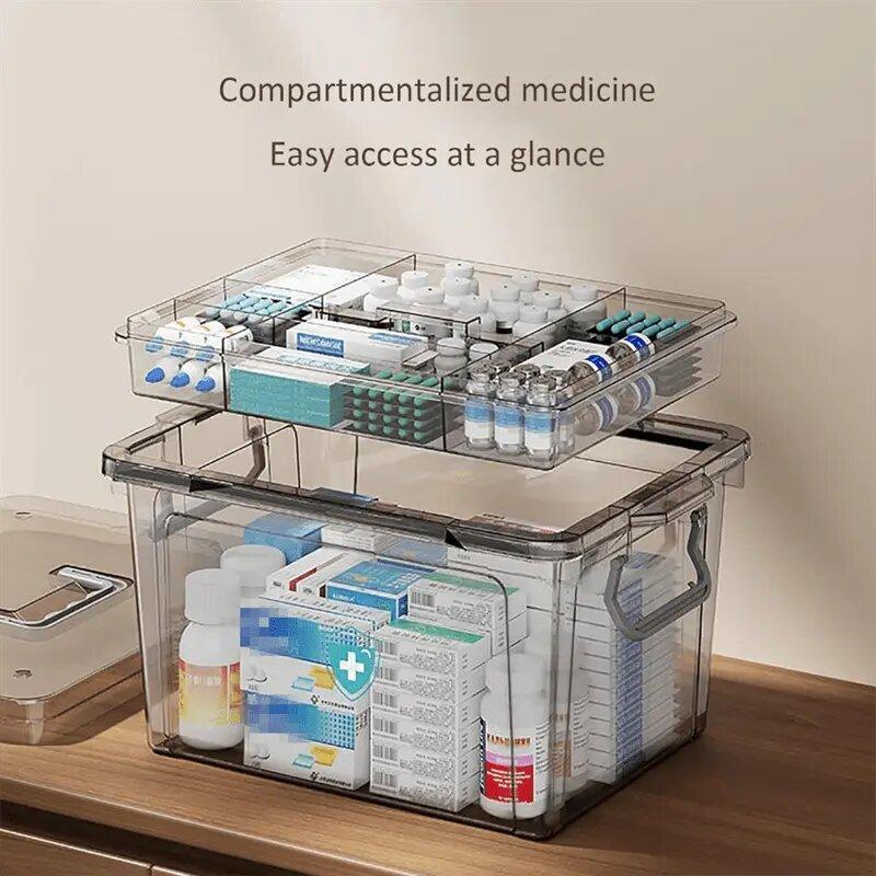 Product Introduction of Double-Layer Clear Waterproof  Box with Black Handle - Ideal Pill Organizer for Home, Bedroom desk , and Emergency Supplies   Plastic, Transparent, Compartment, Container, Household, lightweight, Multicolour storage bags 25