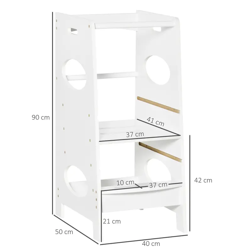 HOMCOM Toddler Step Stool Kids Adjustable Standing Tower with Safety Rail for Kitchen Counter White 2