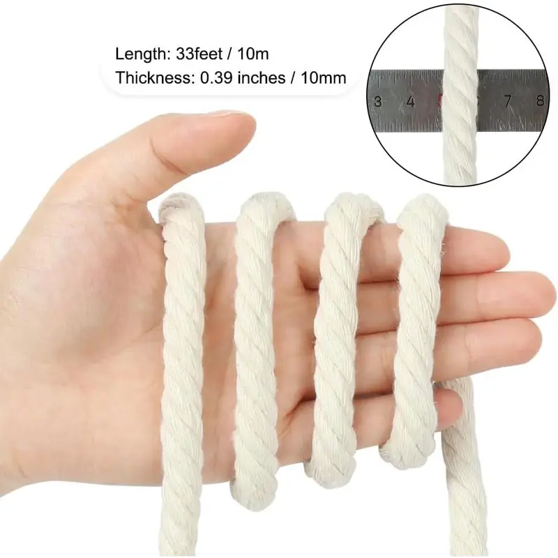 tenn well 10mm Cotton Rope, 33 Feet Thick Multifunctional Craft Rope for Macrame Knitting, Wall Hangings DIY Crafts and Decoration (Beige) 1