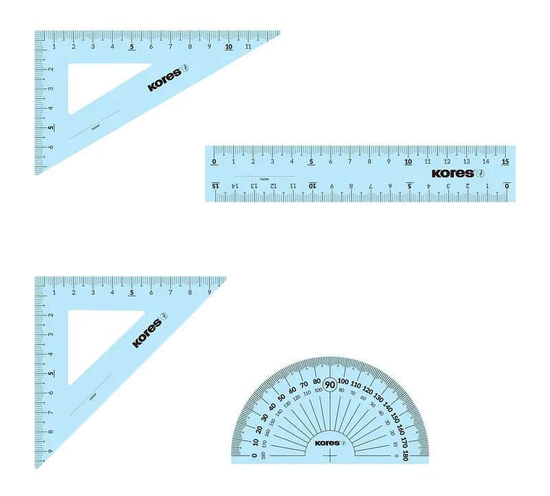 Kores - Geometry Set in Assorted Colours - GEO15 Protractor, Triangle and Ruler Set - Maths Sets for Secondary School, Geometry Sets, Geometry Sets for Secondary School - 4 Pcs in Polybag 6