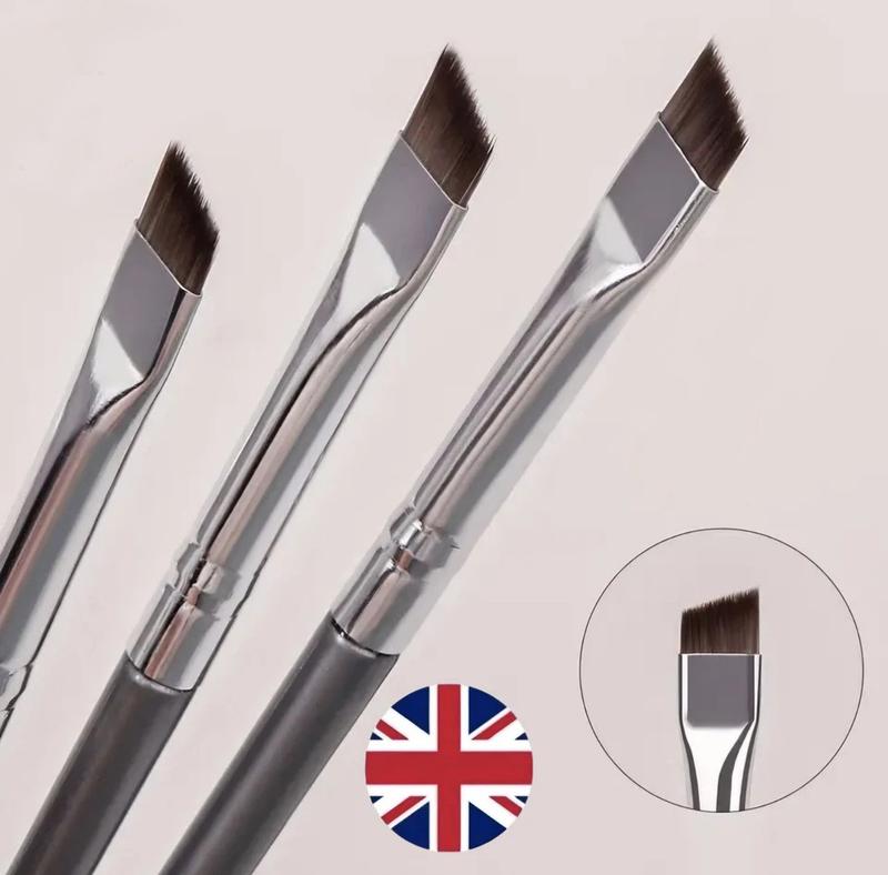 Brush Set - 3x Makeup Brush Set Buffer Powder Contour Eyeshadow Blending Eyeliner Silver 3