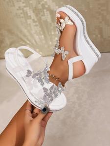 Women's Fashionable Rhinestone Decorated Butterfly Design Wedges Sandals, Elegant Slip on Sandals for Party, Daily Clothing Decor for Women