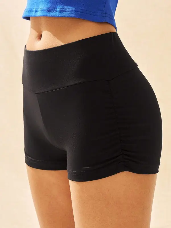 Ladies' Solid Color Ruched Biker Shorts, Summer Biking,Yoga Sports, gym 4