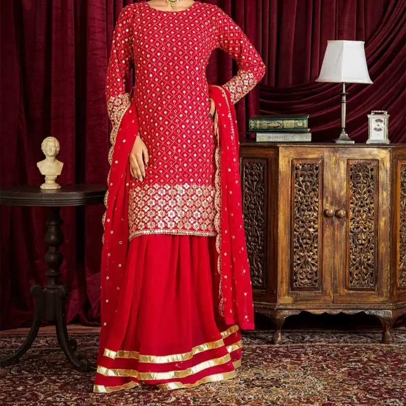 Chiffon suit with crushed lehnga 2