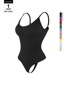 Women's Solid Adjustable Strap Seamless Shapewear Bodysuit, Tummy Control Butt Lifting Shaper, Women's Shapewear for Daily Wear