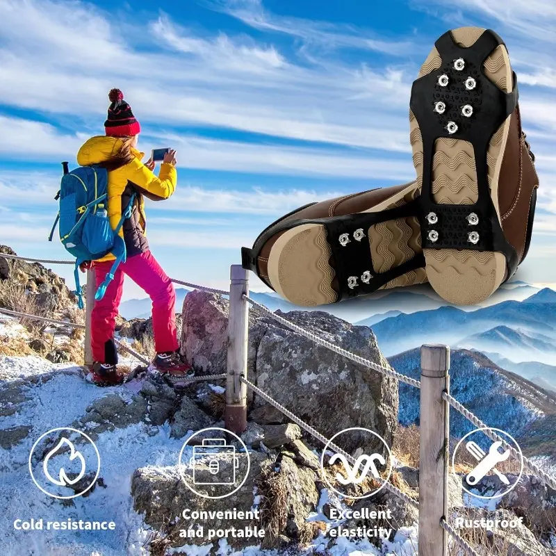 Crampons Ice Cleats for Shoes and Boots, Traction Cleats Ice Snow Grips with 10 Stainless Steel Spikes, Winter Outdoor Anti-Slip Crampon for Walking, Fishing, Climbing and Hiking 4