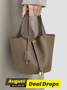 Women's Fashionable Plain Color Leather Bag, Casual Versatile Handbag with Lock Design, Trendy All-match Handbag for Daily Use, Purse