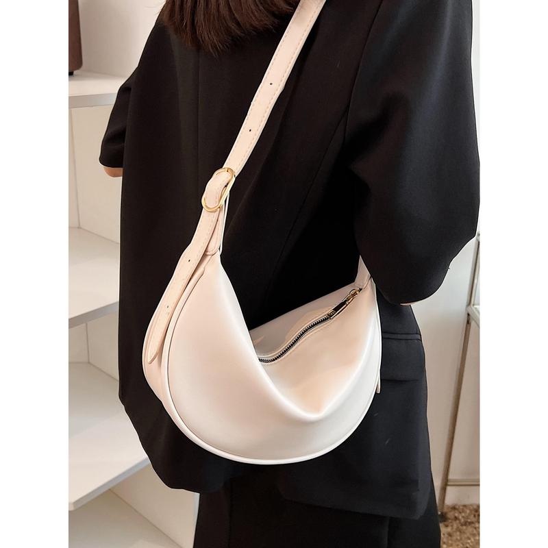 Large Capacity Fashionable Casual Niche Design Minimalist Solid Color Zipper Shoulder/Crossbody Satchel Bag, Versatile For Work/Commute 3