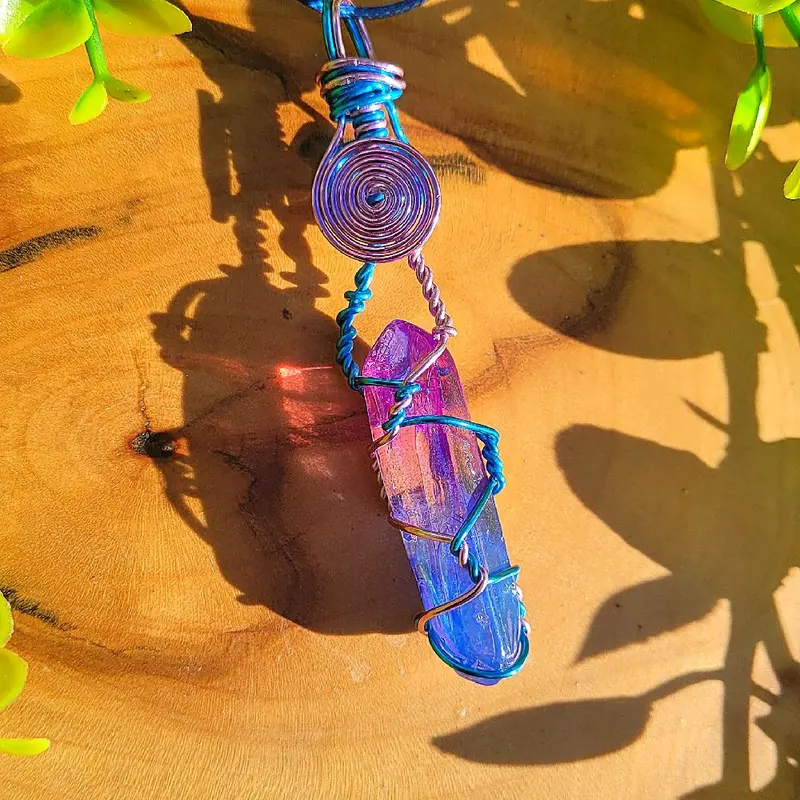 Aura Quartz Healing Crystal Necklace with Wax Necklace 7