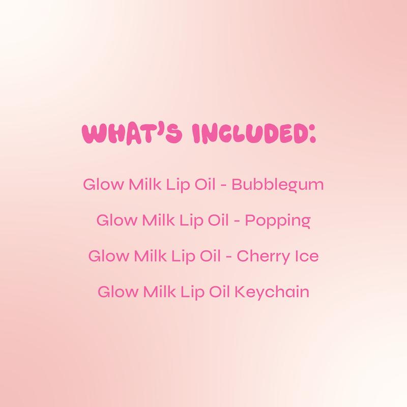 Glow Milk Lip Oil Set of 3 Shades - with Key Chain - Non-Sticky, Moisturising Formula with Jojoba Oil - The Beauty Crop 1