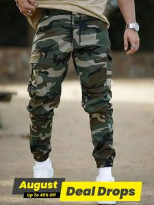 Men's Camo Print Drawstring Waist Cargo Pants, Regular Fit Casual Comfy Elastic Waist Trousers for Daily Wear, Men's Bottoms for All Seasons, Streetwear Joggers, Casual Sports Trousers, Casual Athletic Joggers, Tactical Joggers