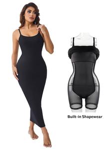 Women's 2 in 1 Adjustable Strap Shapewear Dress, Tummy Control Long Dress, Highwaist Girdle, Women's Shapewear for All Seasons, Shapewear Garment
