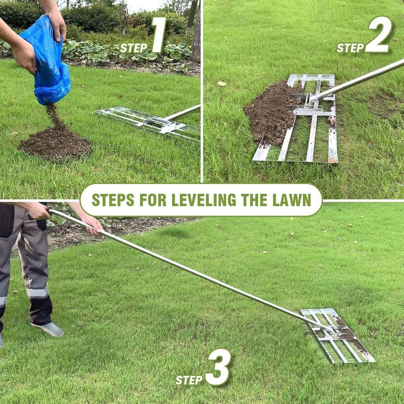 Lawn Leveling Rake, 7FT, 28 X 10IN Heavy Duty Effort Saving Levelawn Tool, Stainless Steel Handle Lawn Leveler for Courtyard Garden Golf Course, Ease Level Lawn Surfaces 4