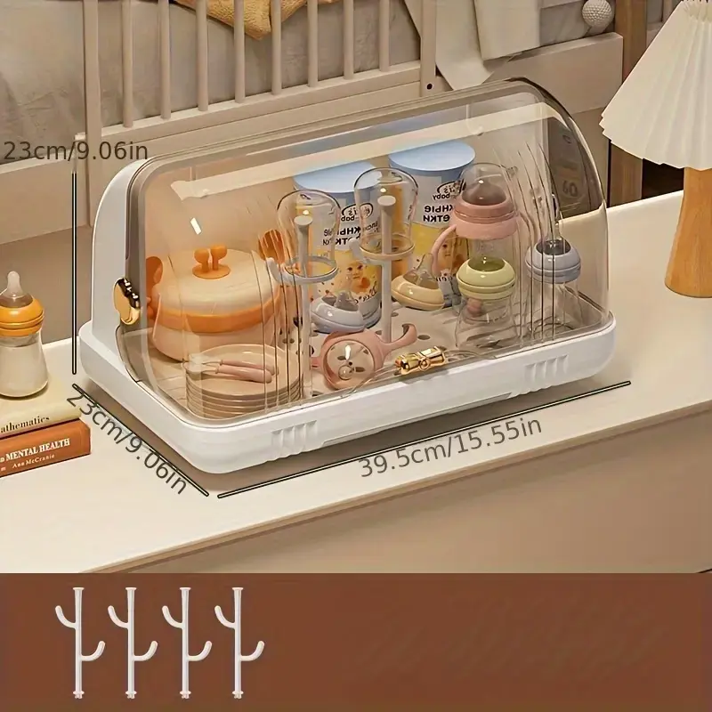 Baby Bottle Storage Box with Drainage and Dustproof Cover, Baby Utensil Drying Rack for Water Cups, Non-Contact Food, 4 Draining Racks, Suitable for Two Scenes 2