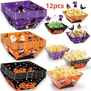 Popcorn Box, 12pcs/set 3 Styles Halloween Themed Popcorn Holder, Disposable Tableware for Home Party, Party Supplies