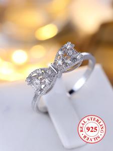 S925 Sterling Silver Cute Bowknot Design Ring, Fashion Rhinestones Decor Engagement Ring for Women & Girls, Trendy All-match & Exquisite Jewelry for Gift