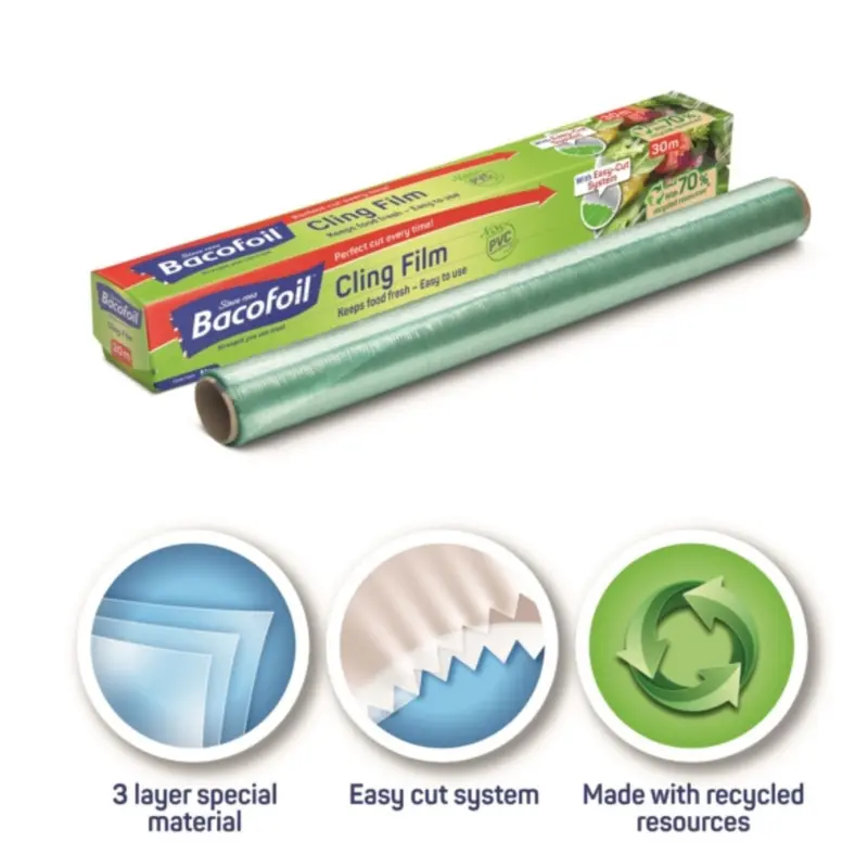 Bacofoil PVC Free Cling Film with Easy-Cut 32.5cm x 20m - | Easy-Cut Design | Kitchen Essential | Total 120m of Cling Film (Pack of 6) 3
