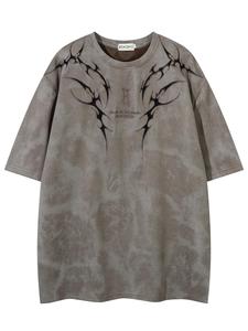 Men's Thorn Embroidery Suede Short Sleeve Tee, Loose Casual Geometric Print Round Neck T-shirt for Summer, Fashion Men's Top for Daily Wear