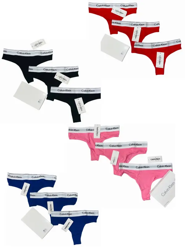 Calvin Klein Women's Thongs 3 in Pack – Pick Your Perfect Colors (Black, Red, Blue & Pink) Womenswear 0