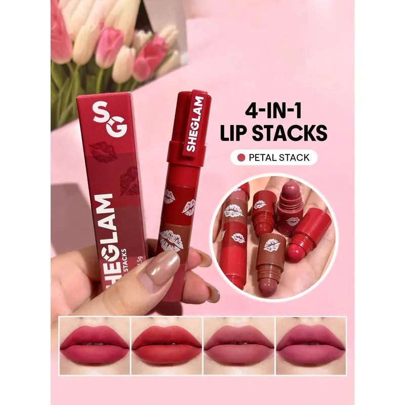 4 In 1 Creamy-Matte Nude Lipstick Kit High Pigment Non-Drying Portable Travel Lipstick Kit Lip Makeup Lipstick 7