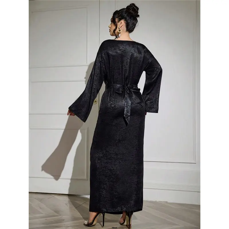 Guest Wedding Evening / Holiday / For Cover Length Full Dress Elegant Fitted Sleeve s tiktok Najma Women Long Graceful Draped Collar Arabian Style Modest Maxi Casual Daily Work / Parties 1