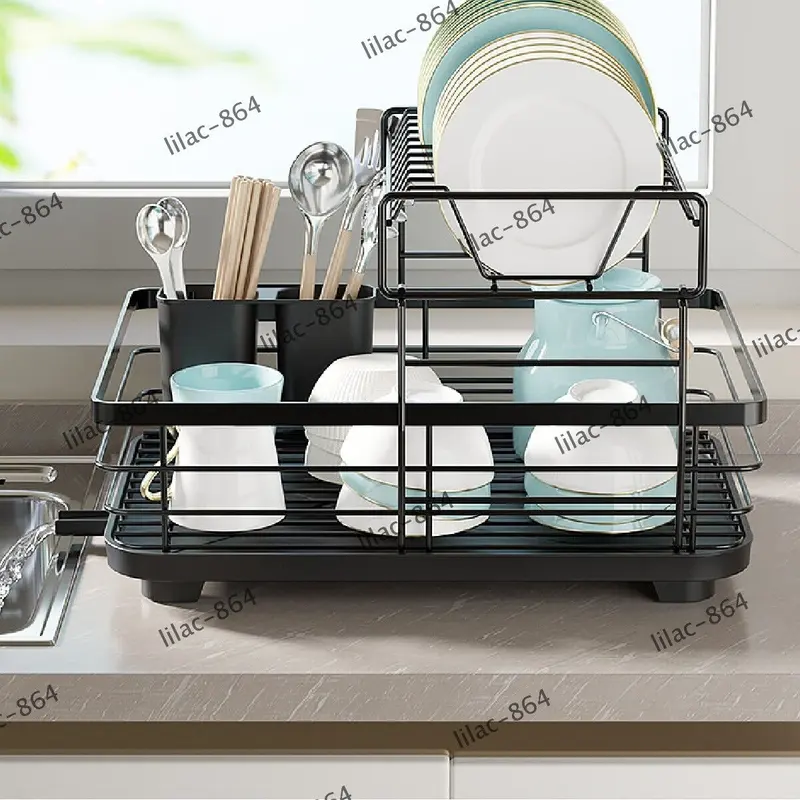 UK Large Kitchen Sink Dish Drainer Rack with Drip Tray and Plate Cutlery Holder 7