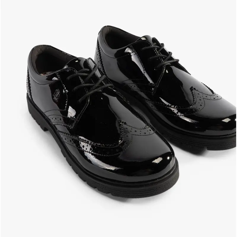 Hush Puppies SALLY Girls Leather School Shoes Black Patent School 4