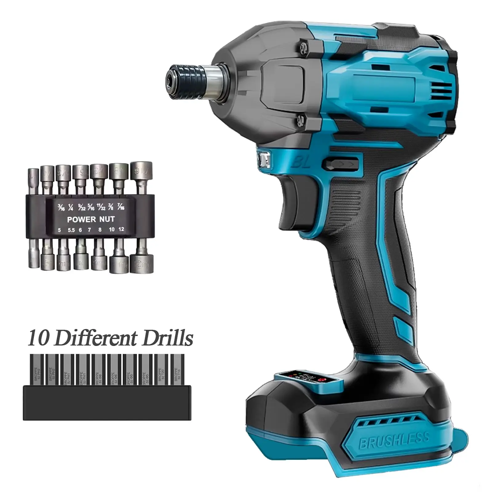Impact Wrench, Cordless Impact Wrench with 1/2 inch Driver 18V 1000N.m Torque with 10 Sockets, Compatible with Makita 18V Battery, and 2 Pack Battery 5500mAh Li-Ion Variable Speed for Car Wheel impact  gun