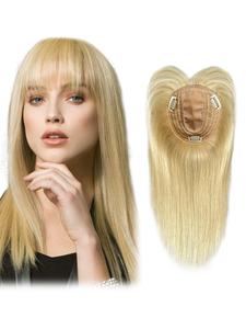 25cm Long Straight Clip-in Hair Topper, Natural Fluffy Hairpiece for Women, Human Hair Wigs for Party, Daily Use