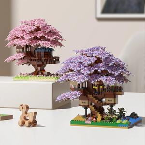 Mini Cherry Blossom Tree House Building Blocks (1 Box), Building Blocks Model Creative Building Blocks Toy, Educational Toy for Kids, Home Decoration Miniature Set Building Kit, Birthday Gift, Festival Gift, Building Set