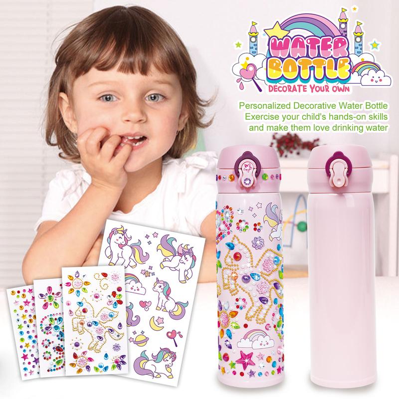 [NovaHome] Unicorn Gemstone Sticker Sports Water Bottle - BPA Free Art and Craft Kit for Kids Age 6-12 Years Old, Leakproof and Decorate Your Own Water Bottle with Glitter Gems - Great Birthday, Valentines and Christmas Gift Idea for Children. 1